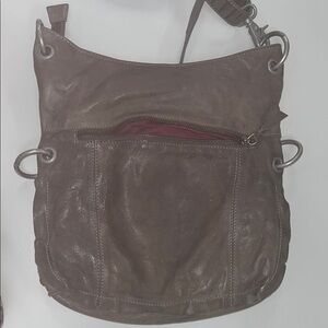 Rock Paper Scissors leather larger cross body bag dark gray/ silver tone preowne